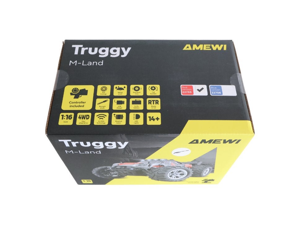 Amewi M-Land Truggy 48km/h 4WD 1/16 22755 rood, Hobby en Vrije tijd, Verzenden, Nieuw, Overige schalen, Auto offroad