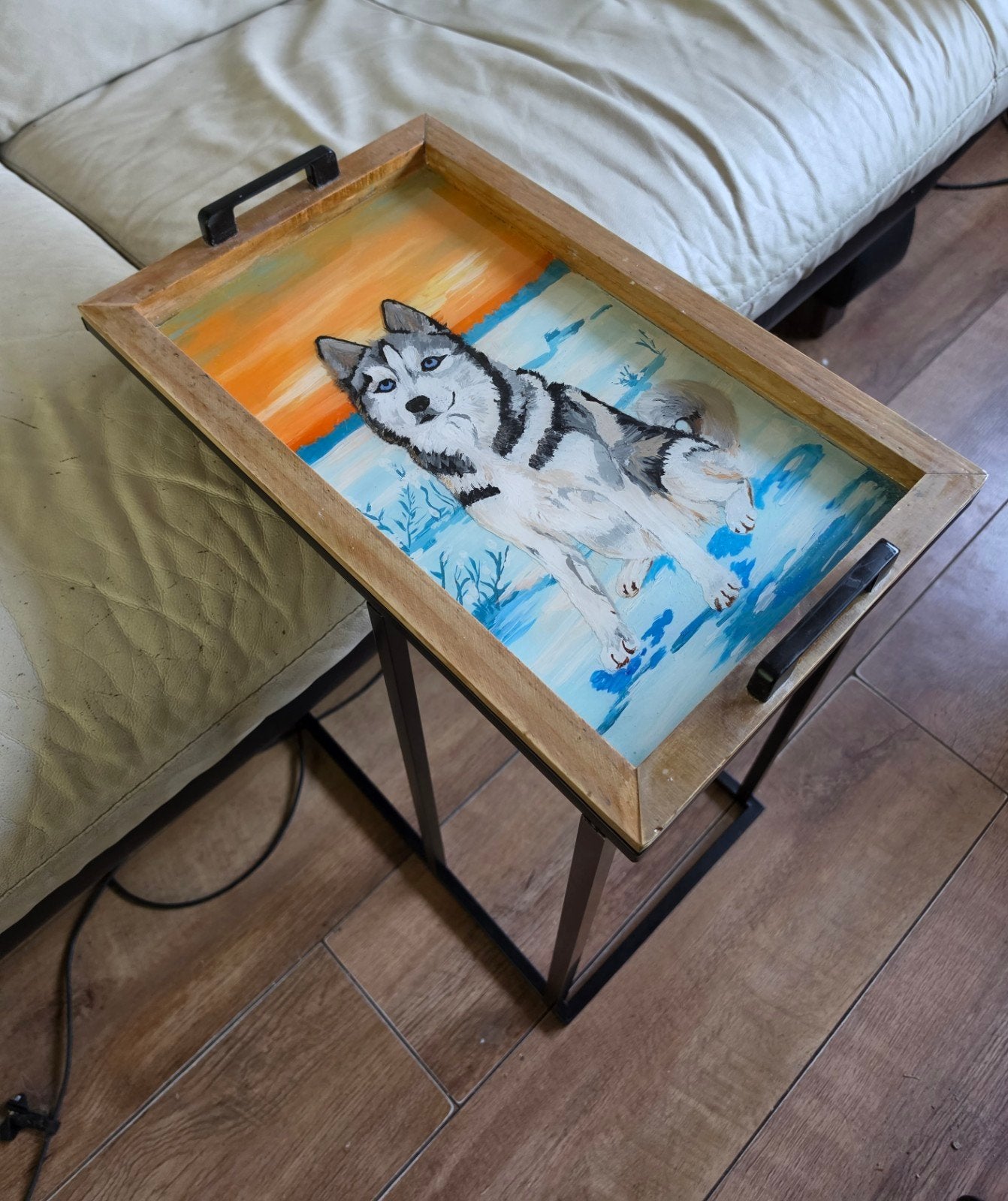 Husky bijzettafel met los dienblad, 50 tot 100 cm, Rond, Nieuw, Glas