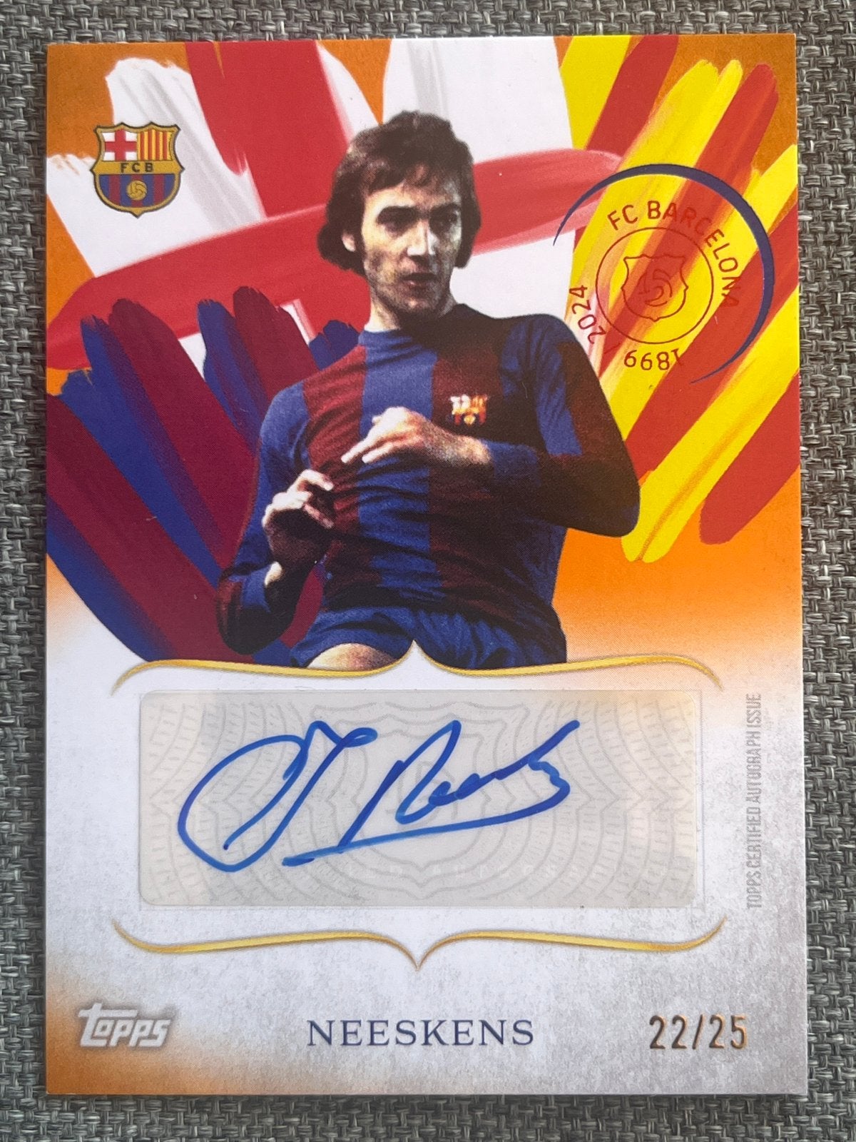 Topps Neeskens Autographed Kaart 22/25 FC Barcelona, Ophalen of Verzenden, Nieuw, Buitenlandse clubs, Spelerskaart