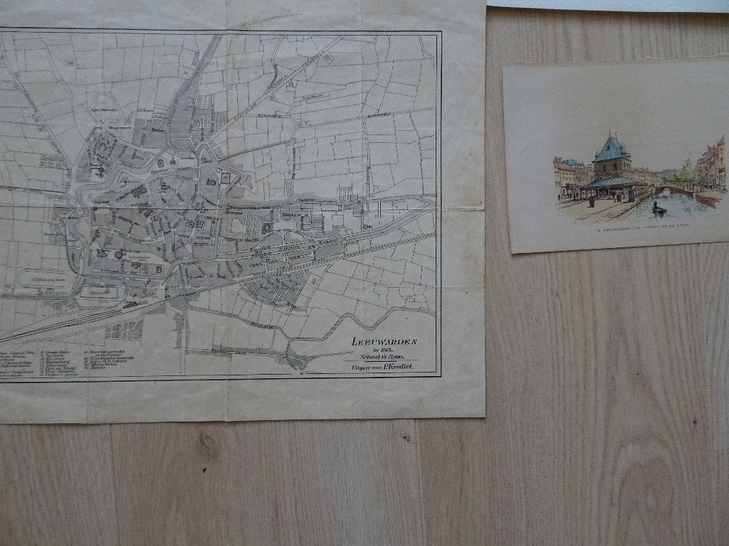 originele gravures en lithos Leeuwarden Friesland 18e eeuw, Antiek en Kunst, Origineel, Ophalen of Verzenden, Kaarten en plattegronden