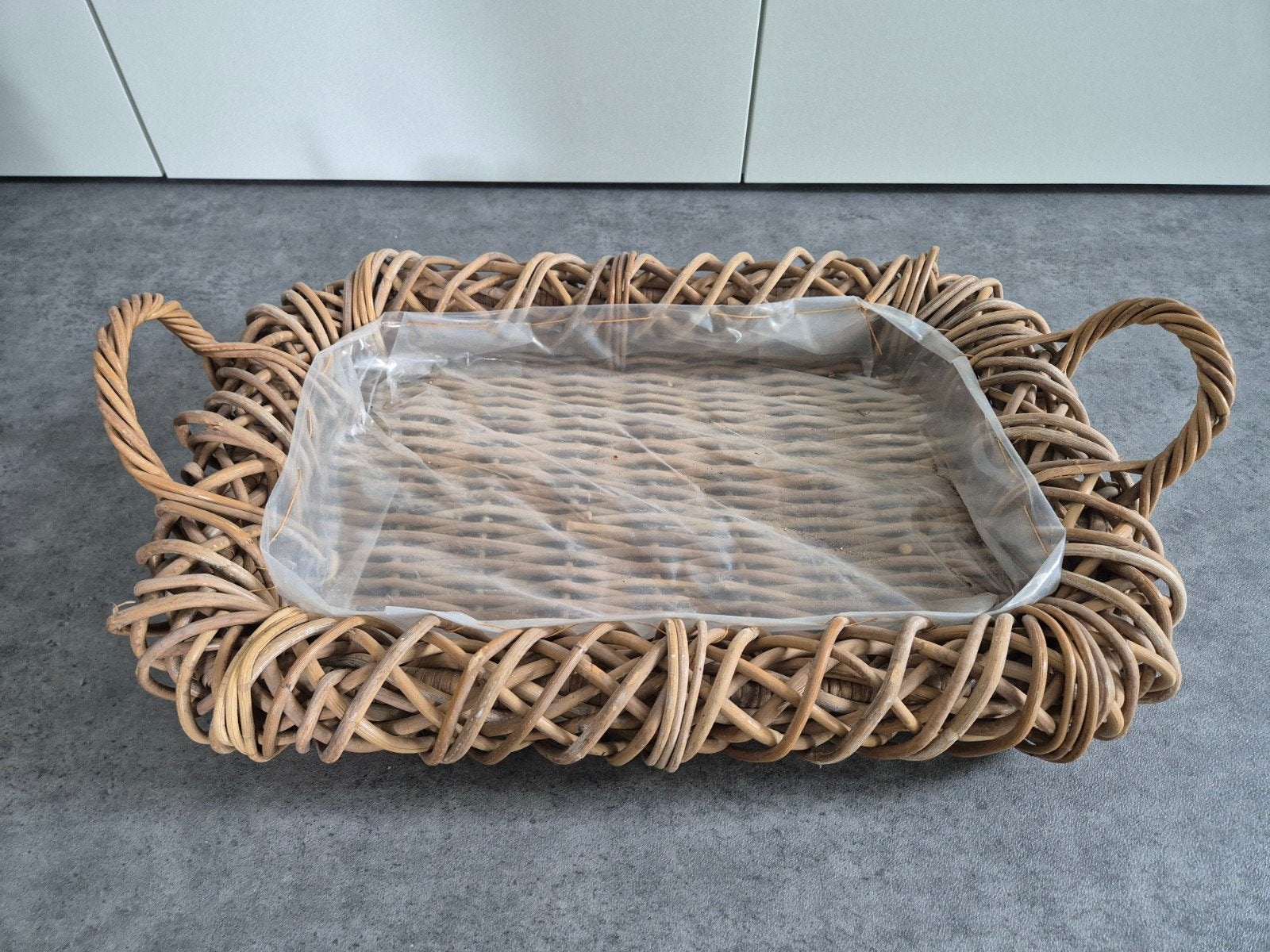 Rotan plantenbak met plastic binnenvoering, Ophalen, Gebruikt, Gevlochten, Plantenpot of Plantenbak