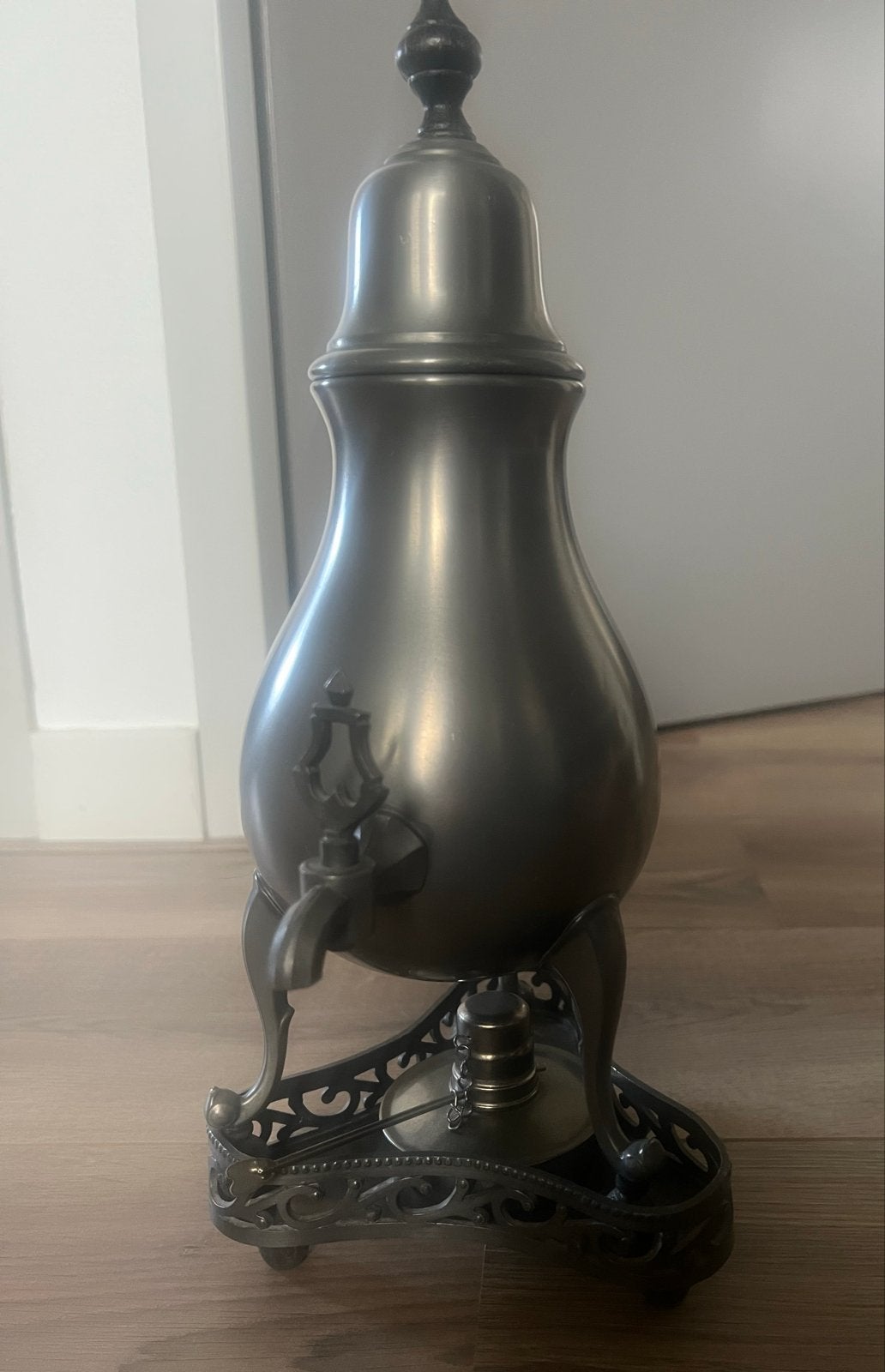Antieke tinnen koffie/thee kan met brander - Rio Tiel, Antiek en Kunst, Ophalen of Verzenden