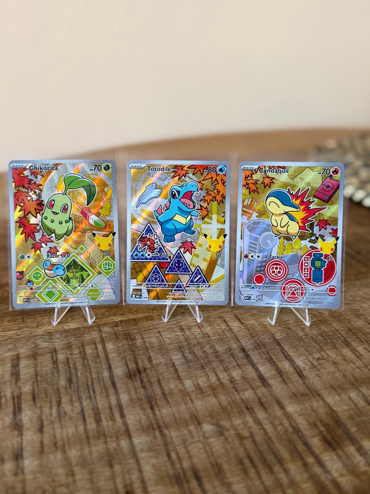 First Partner Illustration set:Chikorita,Cyndaquil, Totodile, Ophalen of Verzenden, Zo goed als nieuw, Meerdere kaarten, Foil