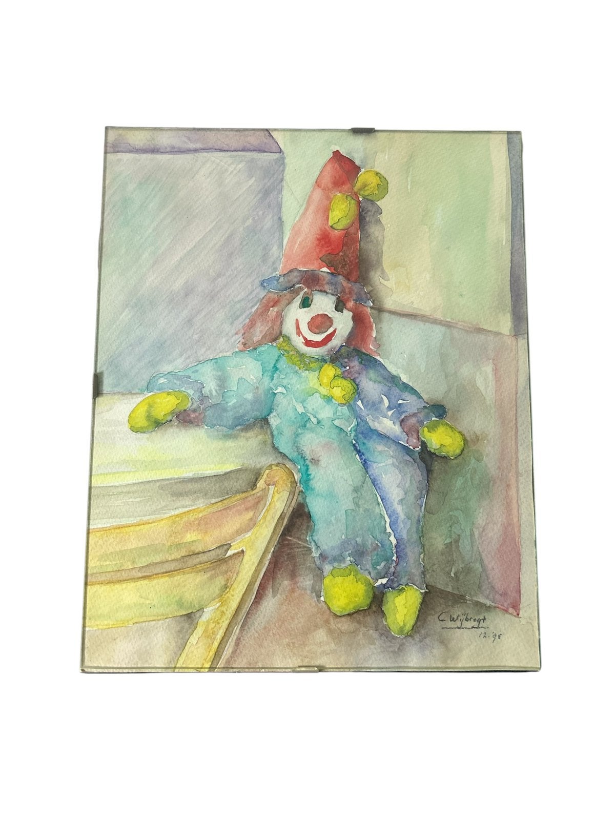 Origineel Aquarel Schilderij - Clown / Pierrot (1995), Antiek en Kunst, Portret of Personen, Surrealisme, Ophalen of Verzenden