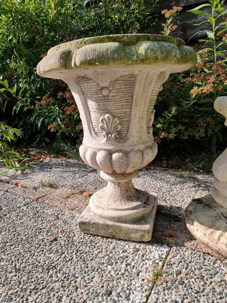 Stenen bloempotten en bank, Tuin en Terras, Ophalen, Steen, Gebruikt, 40 cm of meer