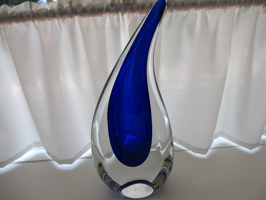 Henryk  Rysz glaskunst druppel diep blauw 45 cm , 9,4 kg, Ophalen of Verzenden