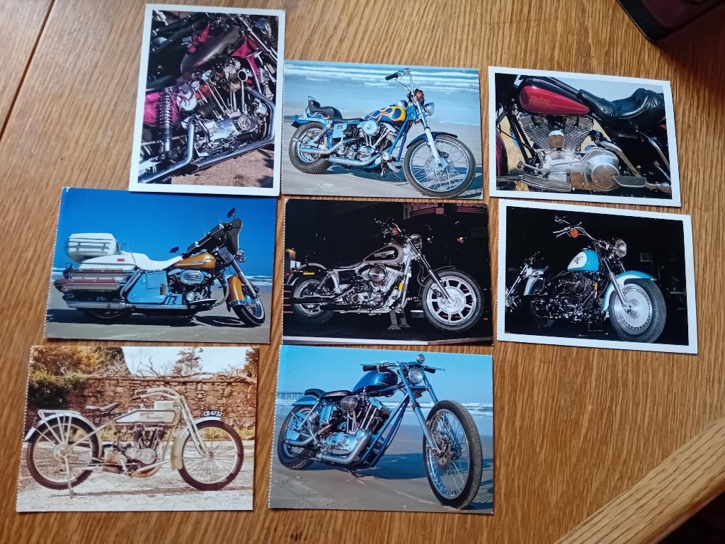 Harley Davidson kaarten 9 verschillende uit briefkaartenboek, Ophalen of Verzenden, Voor 1920, Ongelopen, Voertuig