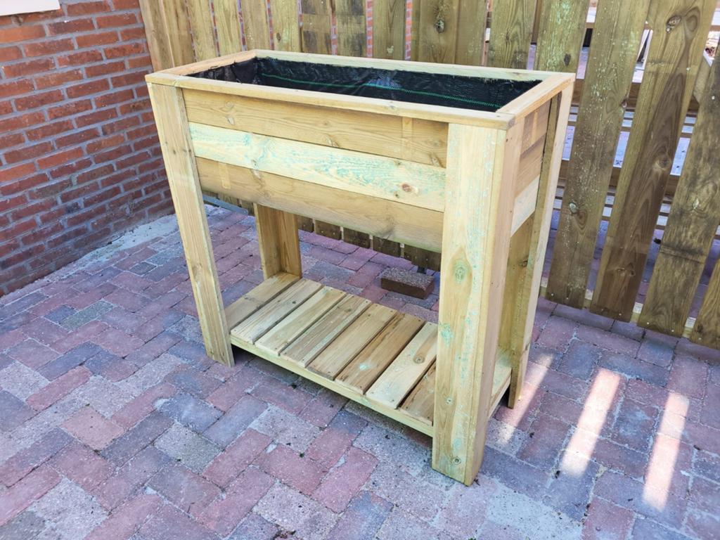 Houten plantenbak op poten met opbergplank, Ophalen, Gebruikt, Balkon, 60 tot 100 cm