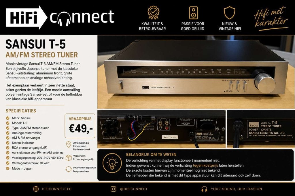 Sansui T-5 vintage AM/FM stereotuner – Occasion, Niet ingevuld, Gebruikt, Niet ingevuld, Niet ingevuld