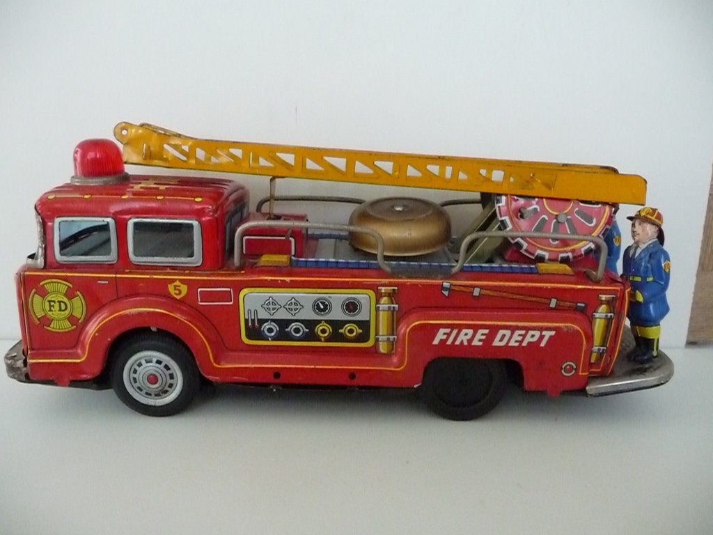 blikken BRANDWEERWAGEN made in Japan uit begin 60-er jaren, Antiek en Kunst, Ophalen of Verzenden