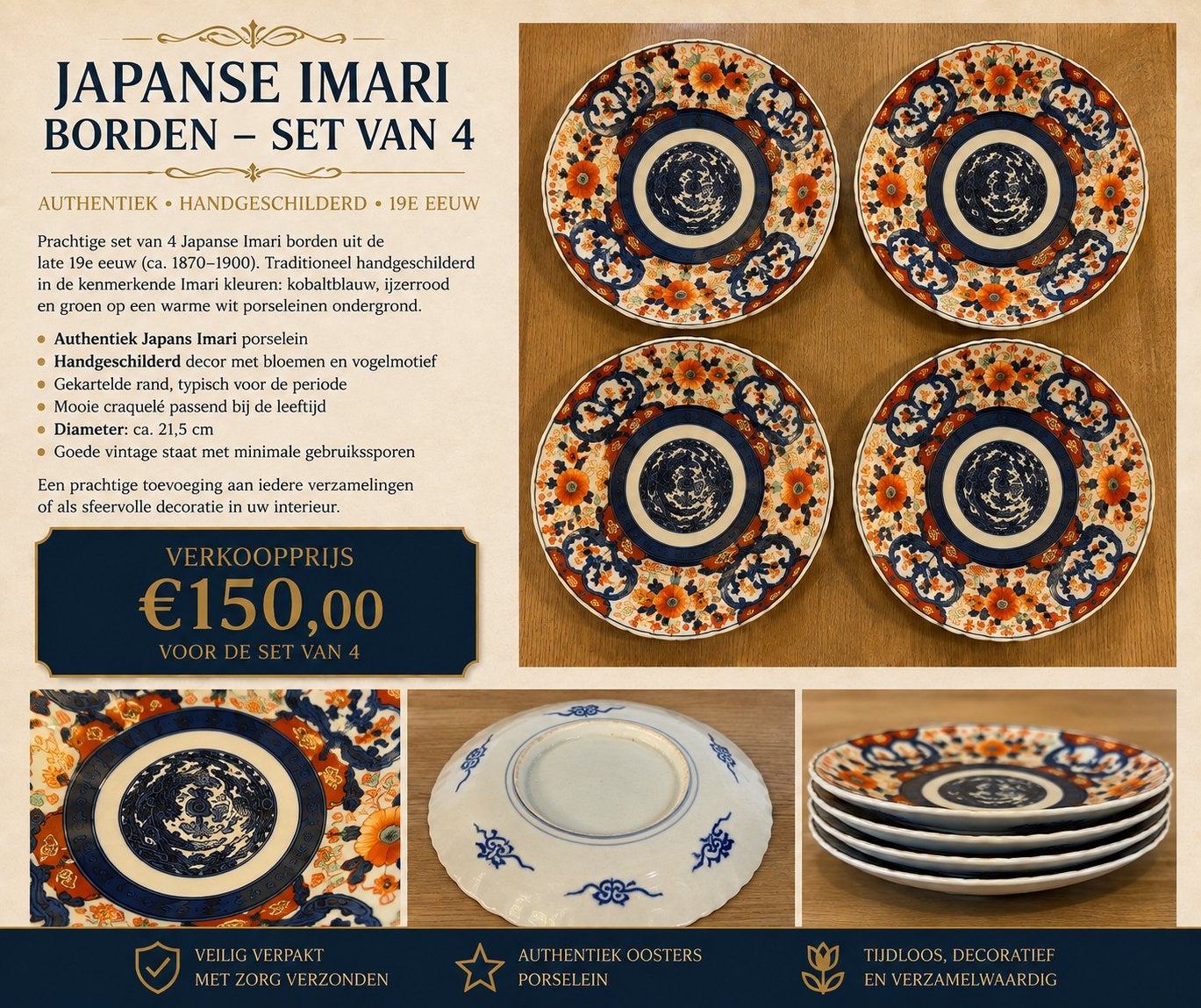 4 japanse Imari borden, Ophalen of Verzenden