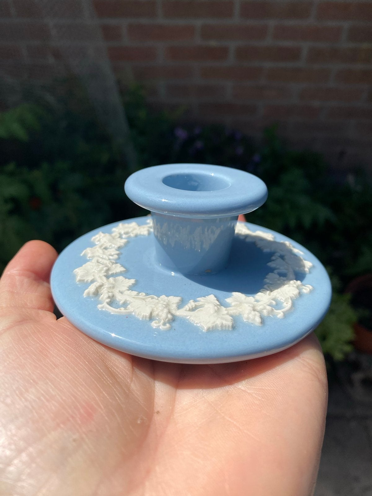 Wedgwood Jasperware Kandelaar - Lichtblauw met Witte Ranken, Ophalen of Verzenden, Keramiek of Aardewerk