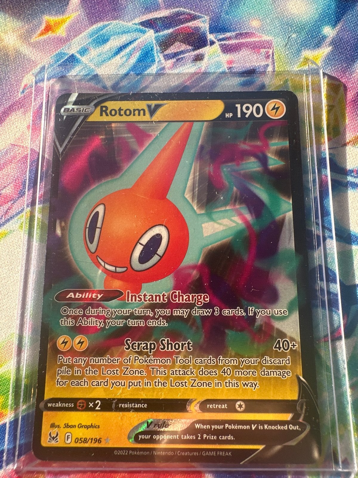 Rotom V 058/196 Lost Origin Pokémon Kaart, Ophalen of Verzenden, Zo goed als nieuw, Losse kaart, Foil