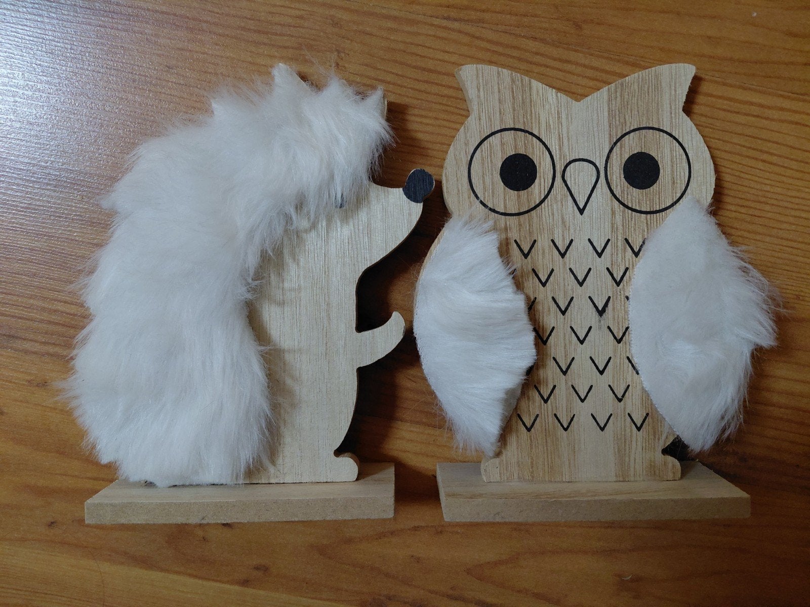 Leuke houten egel en uil met bont, Ophalen of Verzenden, Zo goed als nieuw, Meerkleurig, Hout