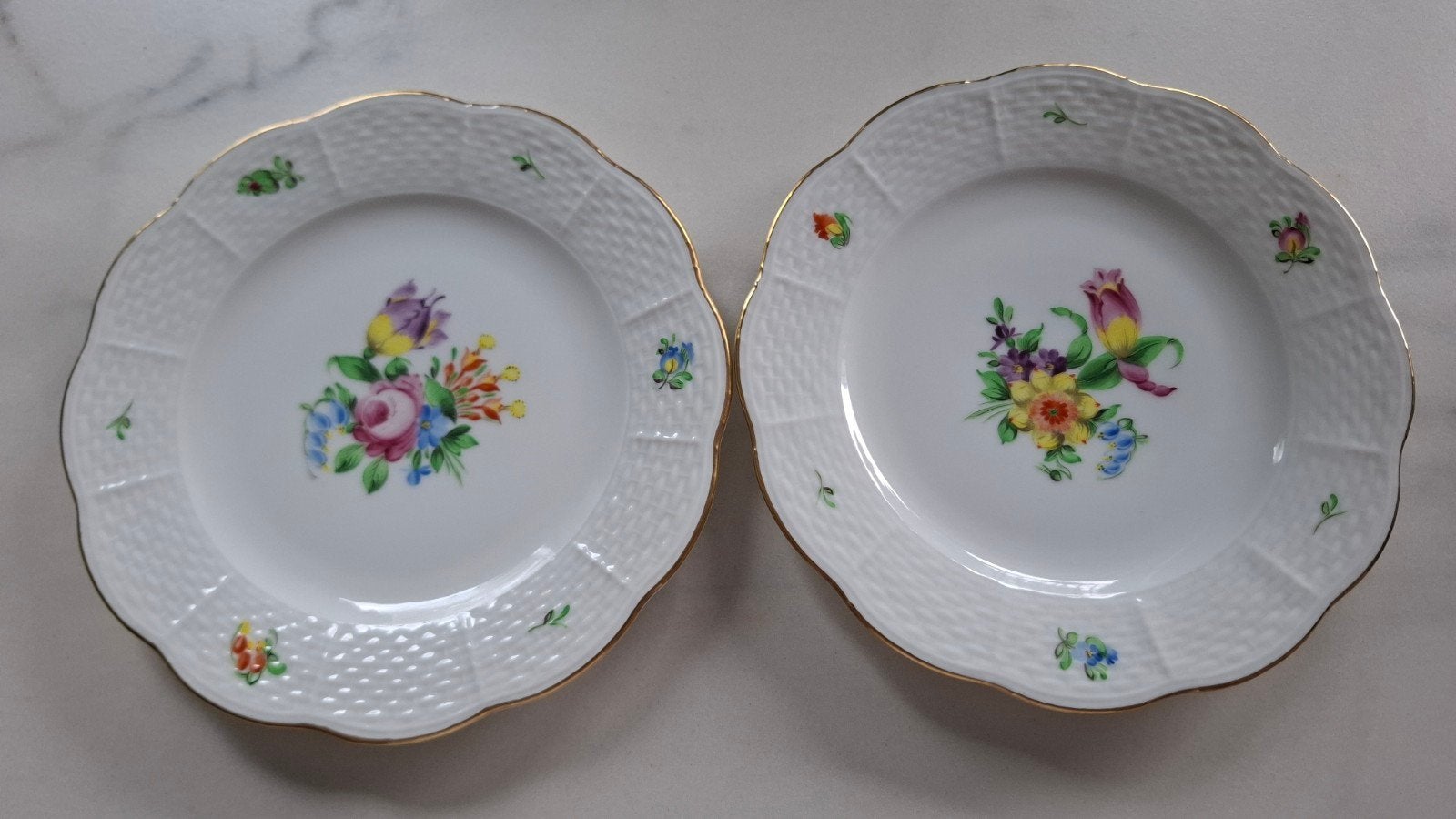 Herend gekleurde bloemen, gebaksbordjes, 2 stuks, 15 cm, Ophalen of Verzenden