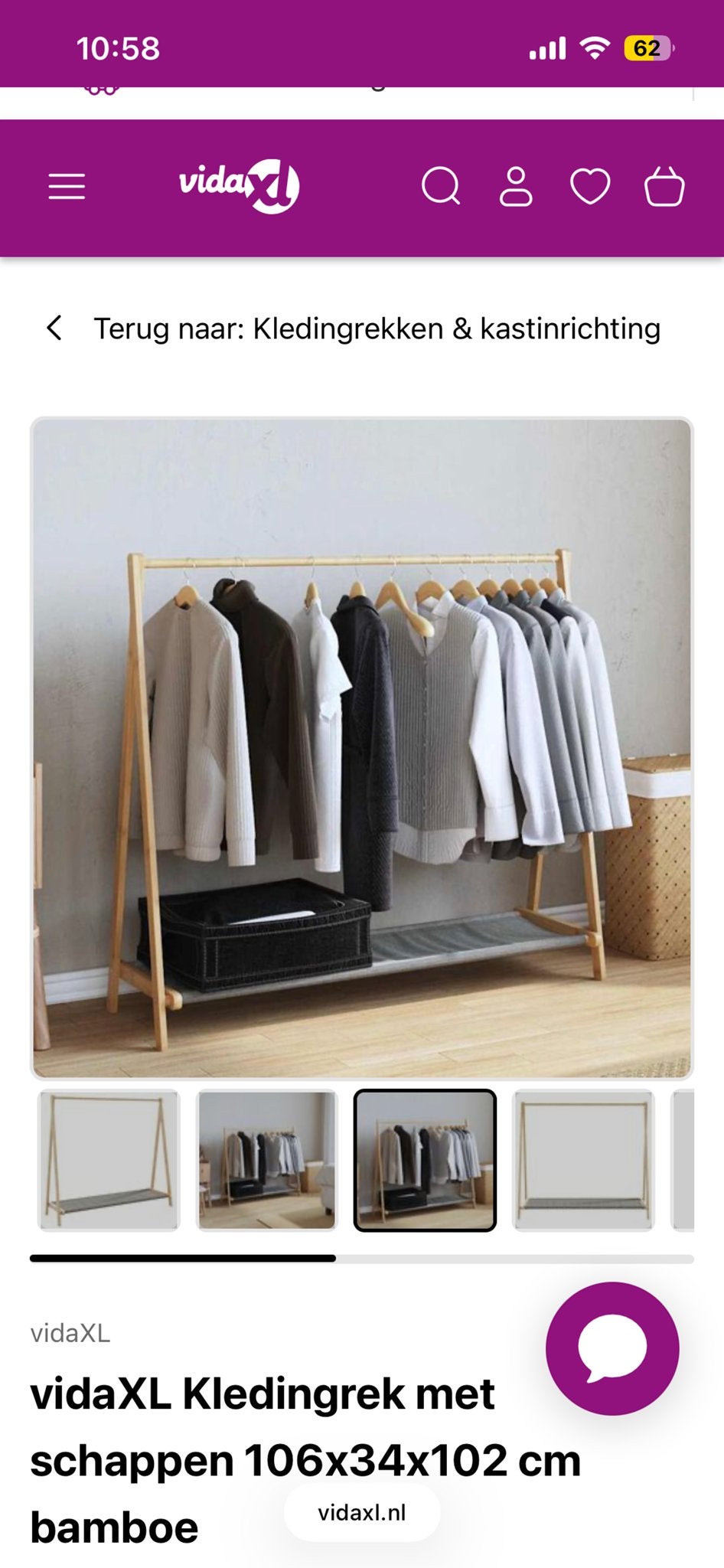 vidaXL Kledingrek 106x34x102 cm bamboe, Ophalen of Verzenden, Nieuw