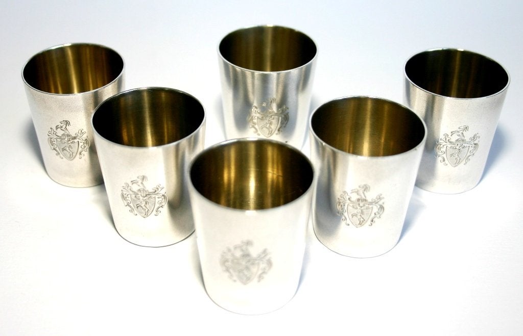 Set 6 Schitterende Antieke Adellijke Zilver Shot Glaasjes, Ophalen of Verzenden, Zilver