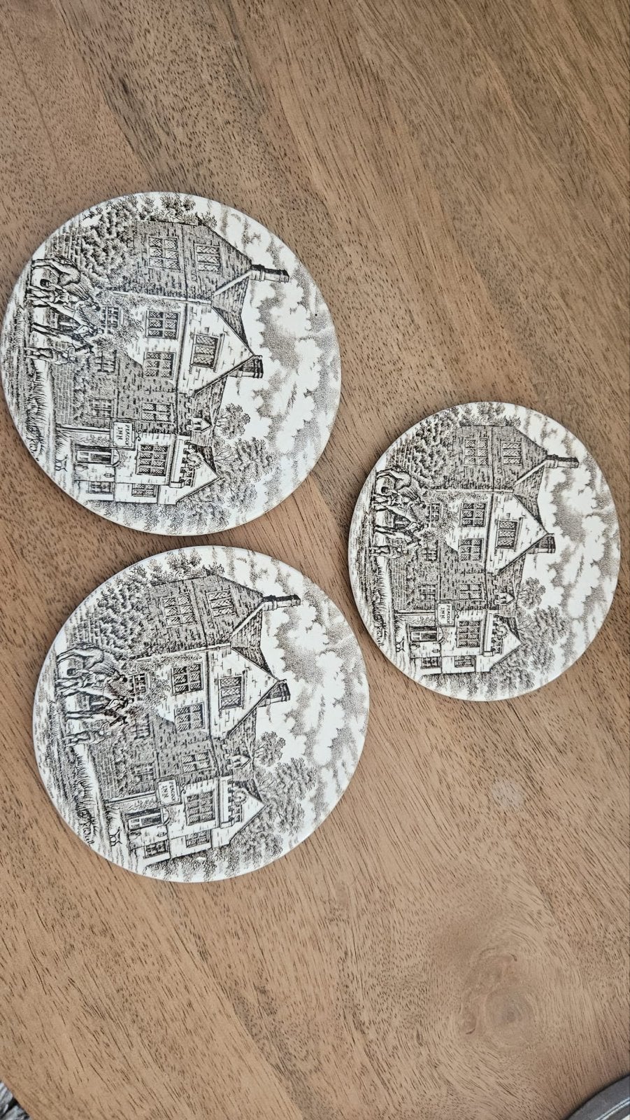 3x Ironstone onderzetters/schaaltjes 'Peacock Inn', Antiek en Kunst, Ophalen of Verzenden