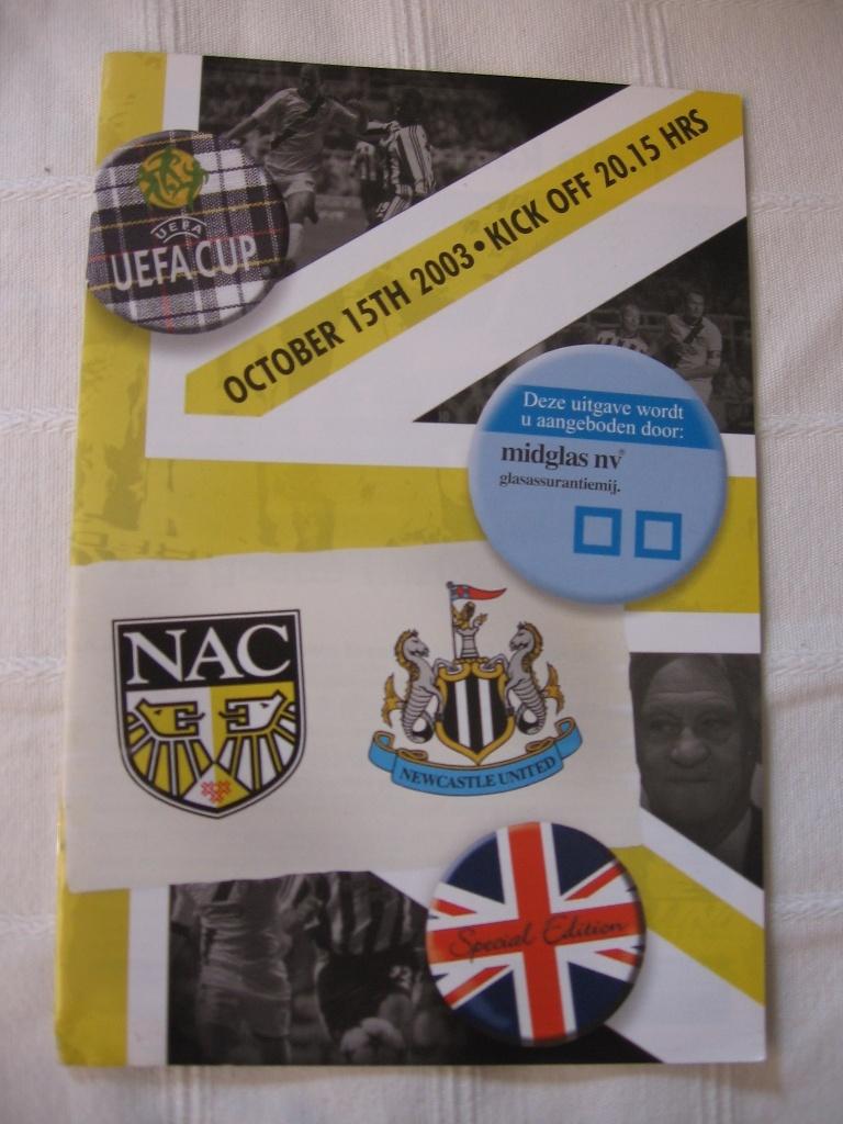 Programmaboekje NAC Breda - Newcastle United van 15-10-2003, Ophalen of Verzenden, Nieuw, NAC Breda, Boek of Tijdschrift