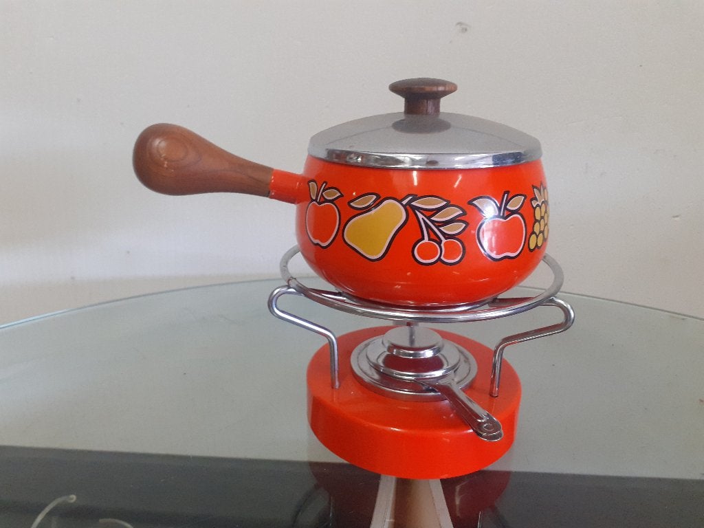 Oranje fondue set compleet jaren 70 design retro vintage, Ophalen of Verzenden, Overige typen