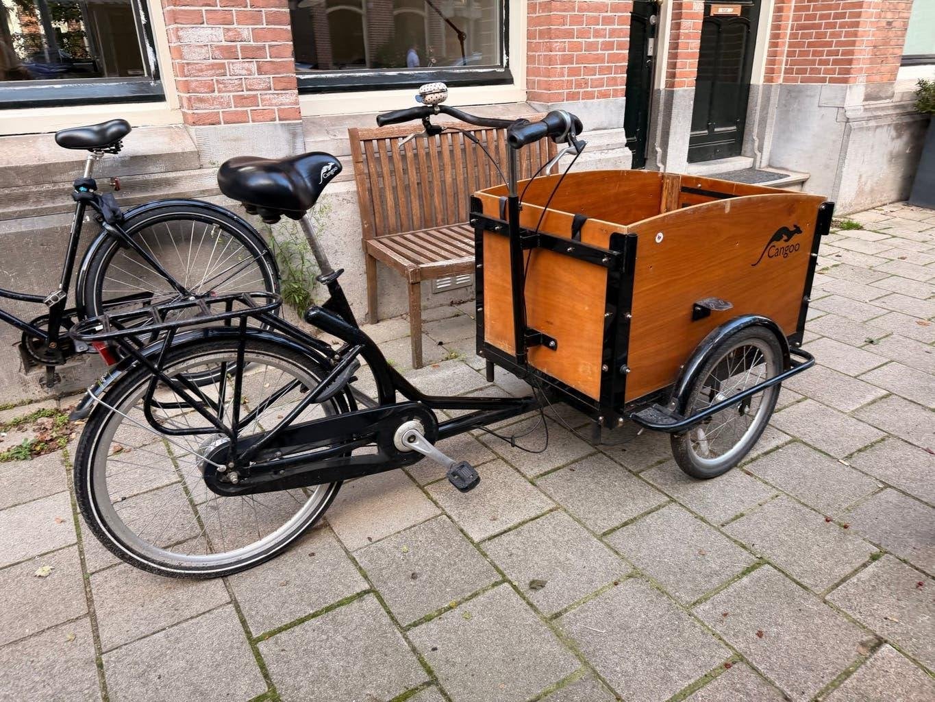 Cangoo bakfiets met Shimano naafversnelling en huif, Gebruikt, Huif, 2 kinderen, Trommelrem