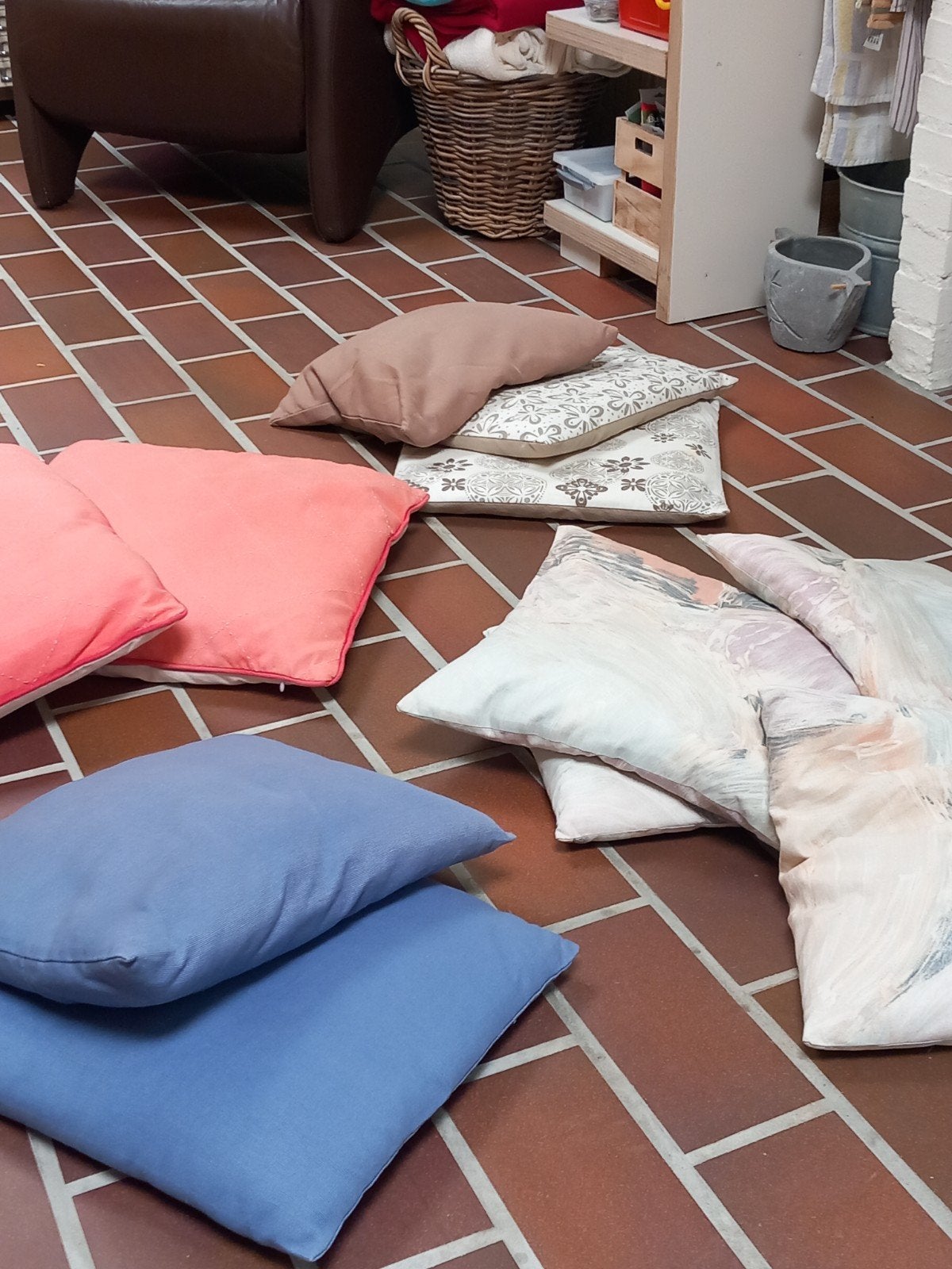 11 comfortabele stoelkussentjes in diverse kleuren, Ophalen, Gebruikt, Meerkleurig, Vierkant