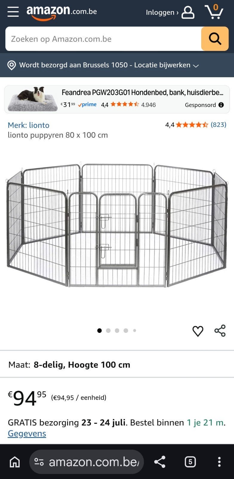lionto puppyren 80 x 100 cm nieuw in doos, Dieren en Toebehoren, Hondenhokken, Ophalen, Nieuw, 110 cm of meer, 65 tot 100 cm