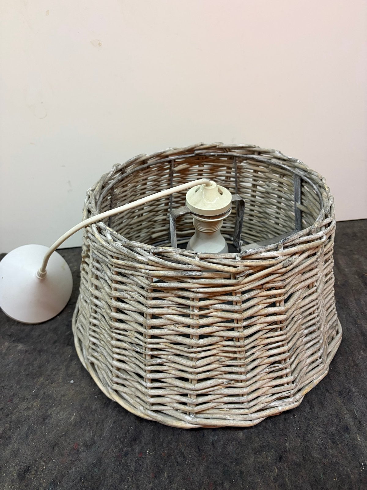 Brocante rieten hanglamp - Vintage sfeer, Ophalen of Verzenden