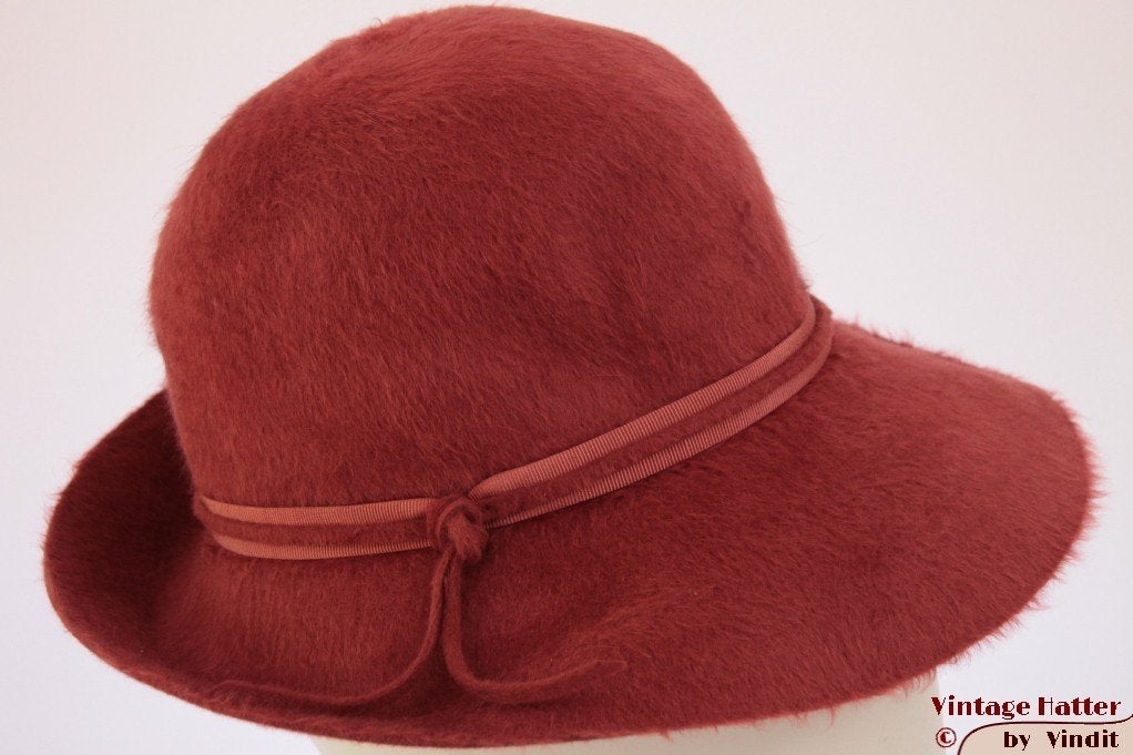 kleine Vintage Dameshoed donker roze zacht haarvilt 54,5, 134 t/m 140, Gebruikt, Meisje, Hoed