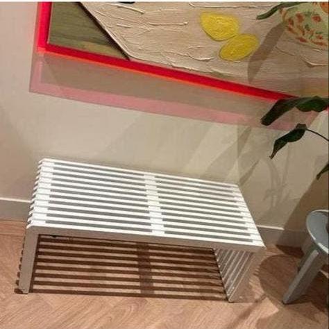 HKliving lattenbankje/sidetable wit hardhout 96 lang x 43h, Huis en Inrichting, 50 tot 100 cm, Ophalen of Verzenden, Zo goed als nieuw