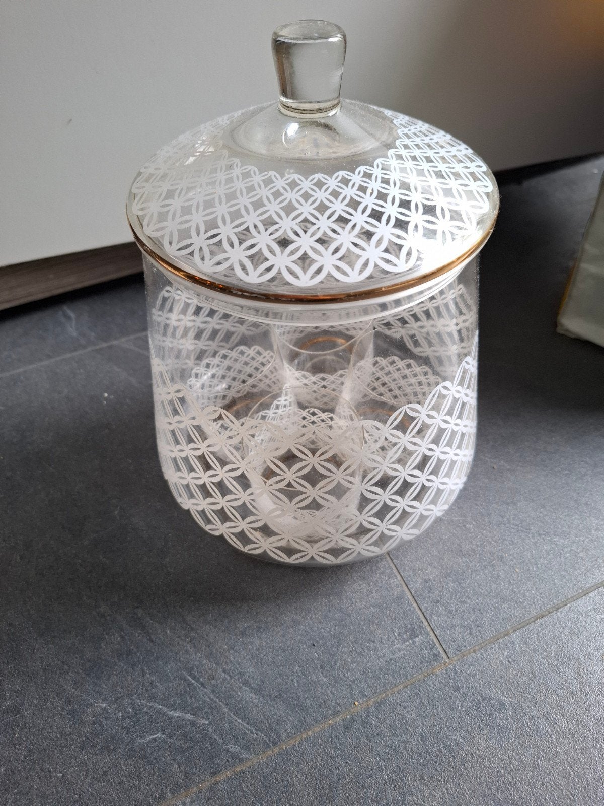 Vintage glazen bowl set met 4 bowlglazen, Antiek en Kunst, Ophalen