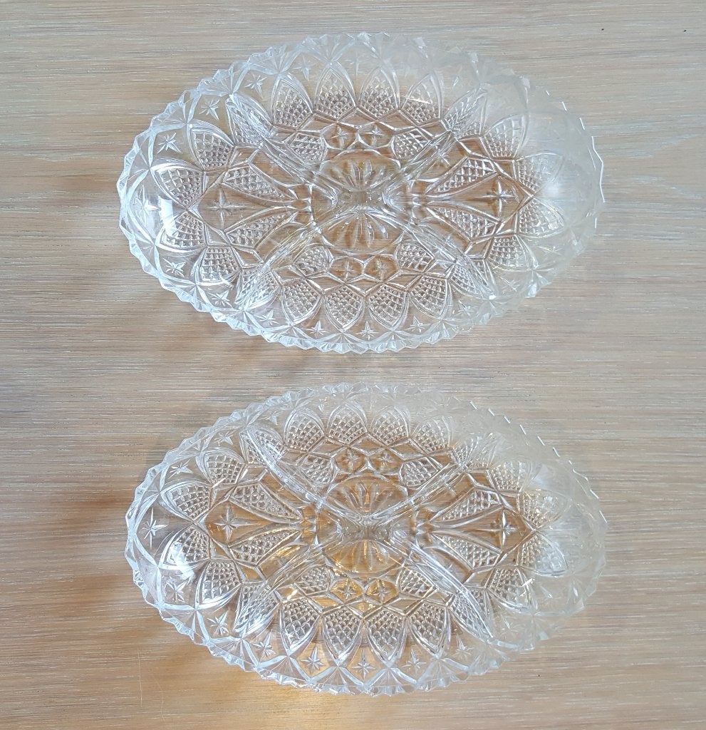 2 Vintage Veropa Moldavia glazen 4-vaks snackschalen, Ophalen of Verzenden