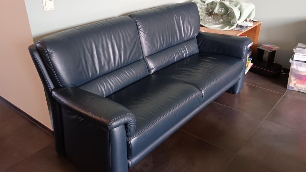 2 donker blauwe leren Himolla bankstellen, Ophalen, Gebruikt, Minder dan 75 cm, 150 tot 200 cm
