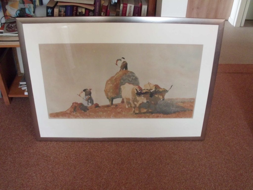 Hooien met ossenkar., Ophalen, Landschap, Ets, 1900 - 1949