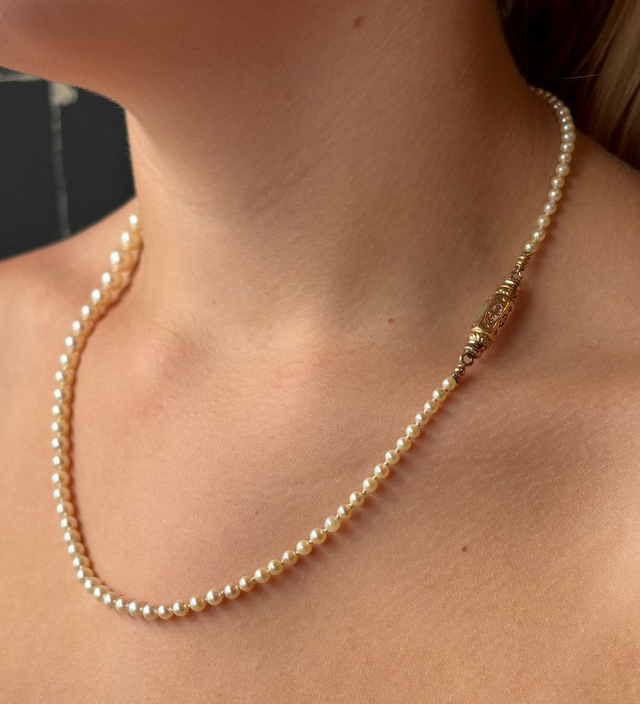 Akoya parel ketting fraai 18k slot goud antiek dame vintage, Ophalen of Verzenden, Goud, Ketting, Met edelsteen