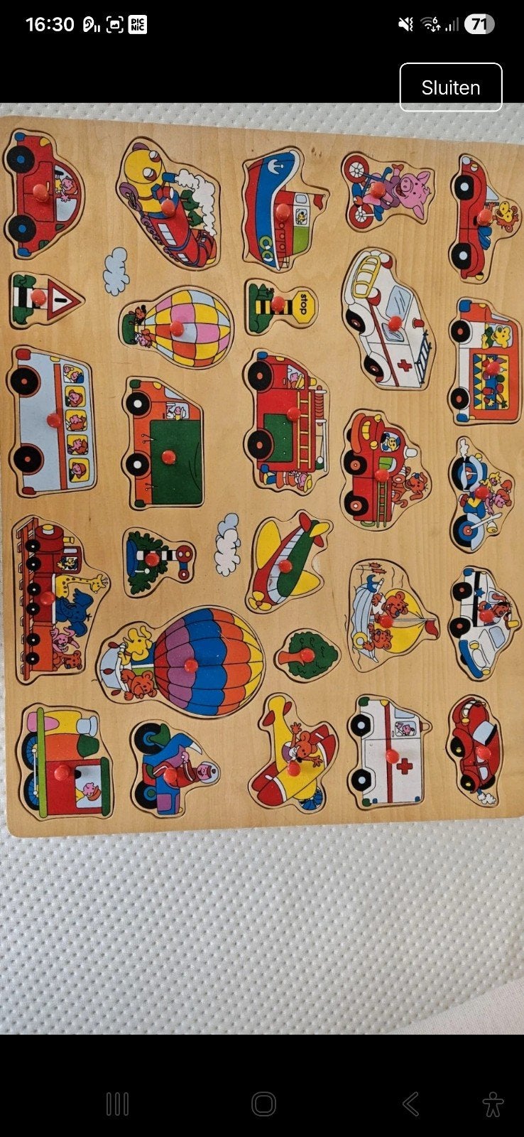Houten puzzel met voertuigen voor kinderen, 2 tot 4 jaar, Gebruikt, 10 tot 50 stukjes, Ophalen of Verzenden