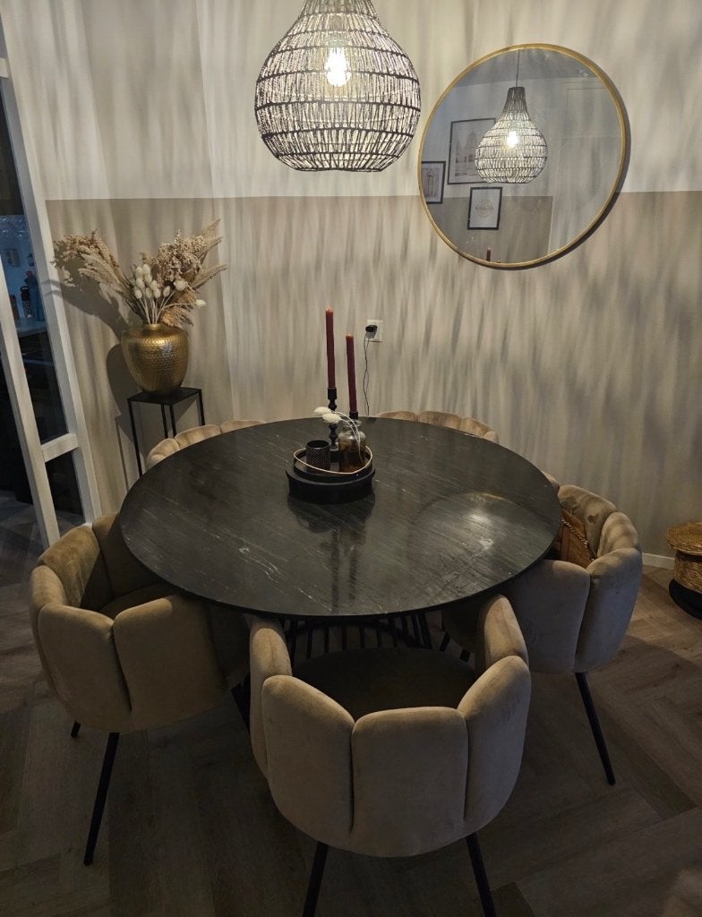 Eethoek/ Ronde tafel Marmer Zwart 130cm, Huis en Inrichting, Ophalen, Overige materialen, Rond, Zo goed als nieuw
