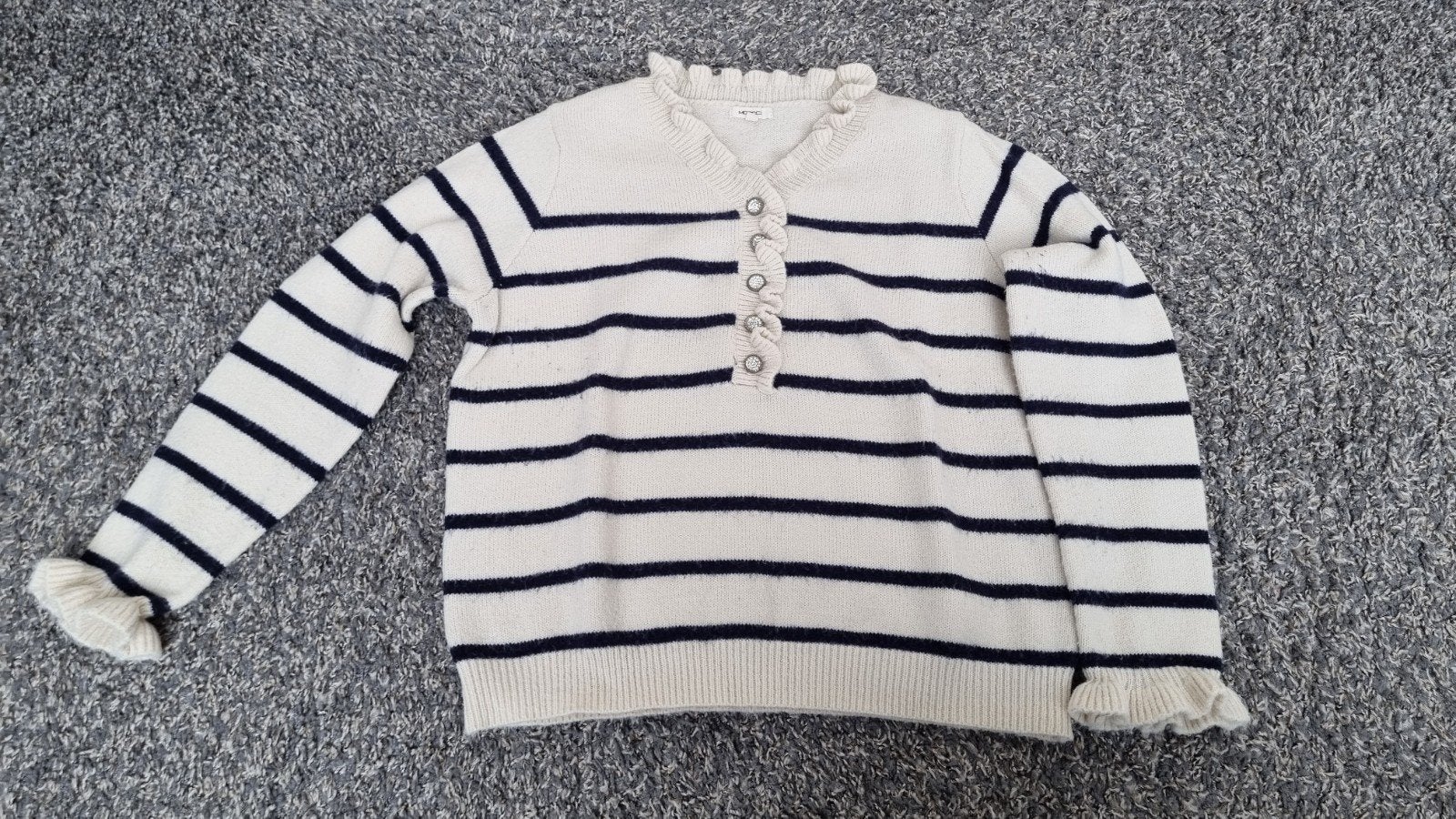 Leuke gestreepte trui met mooie details, Maat 38/40 (M), Wit, Ophalen of Verzenden, Onbekend