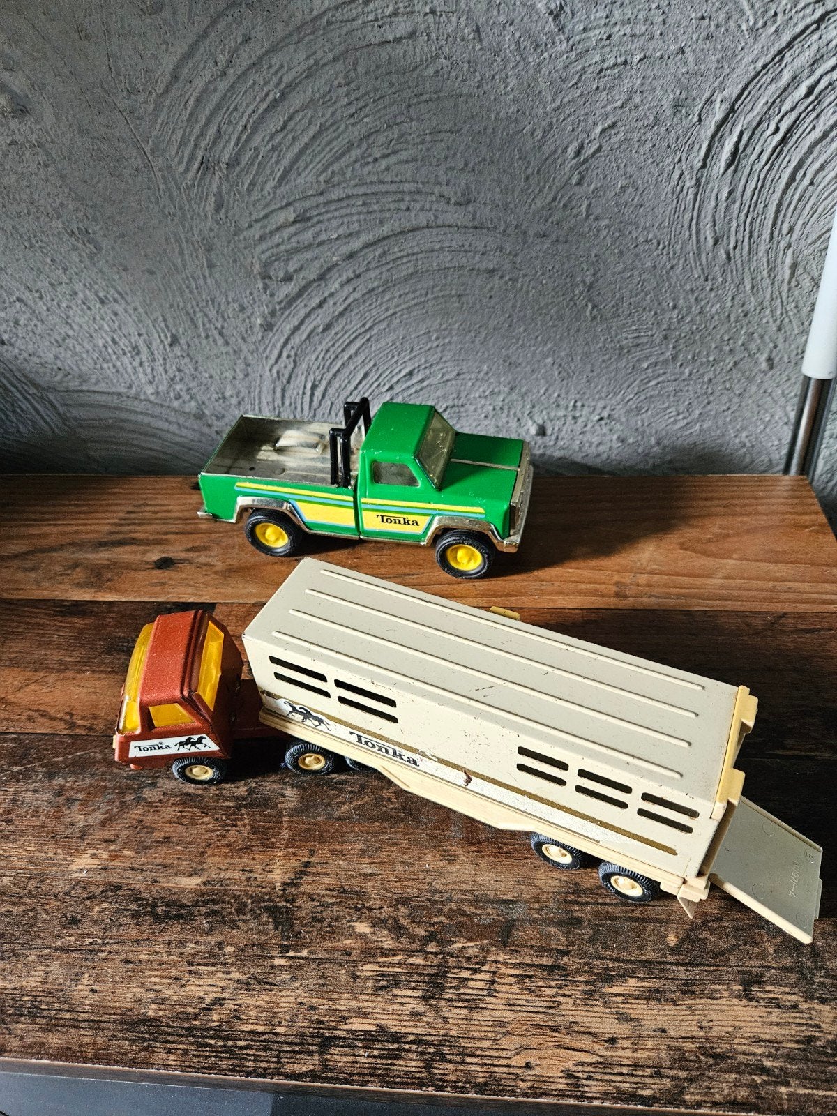 Vintage Tonka pick up en tonka Truck met Paardentrailer, Ophalen of Verzenden, Gebruikt