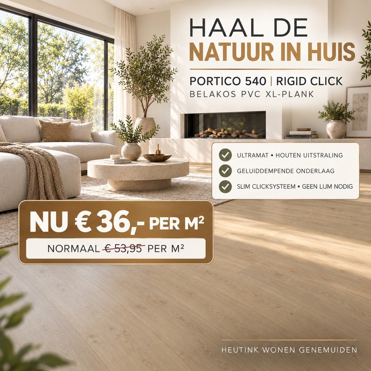 PVC. De Portico 540 Rigid Click van Belakos
De uitstraling v, Bruin, 75 m² of meer, Overige typen, Nieuw