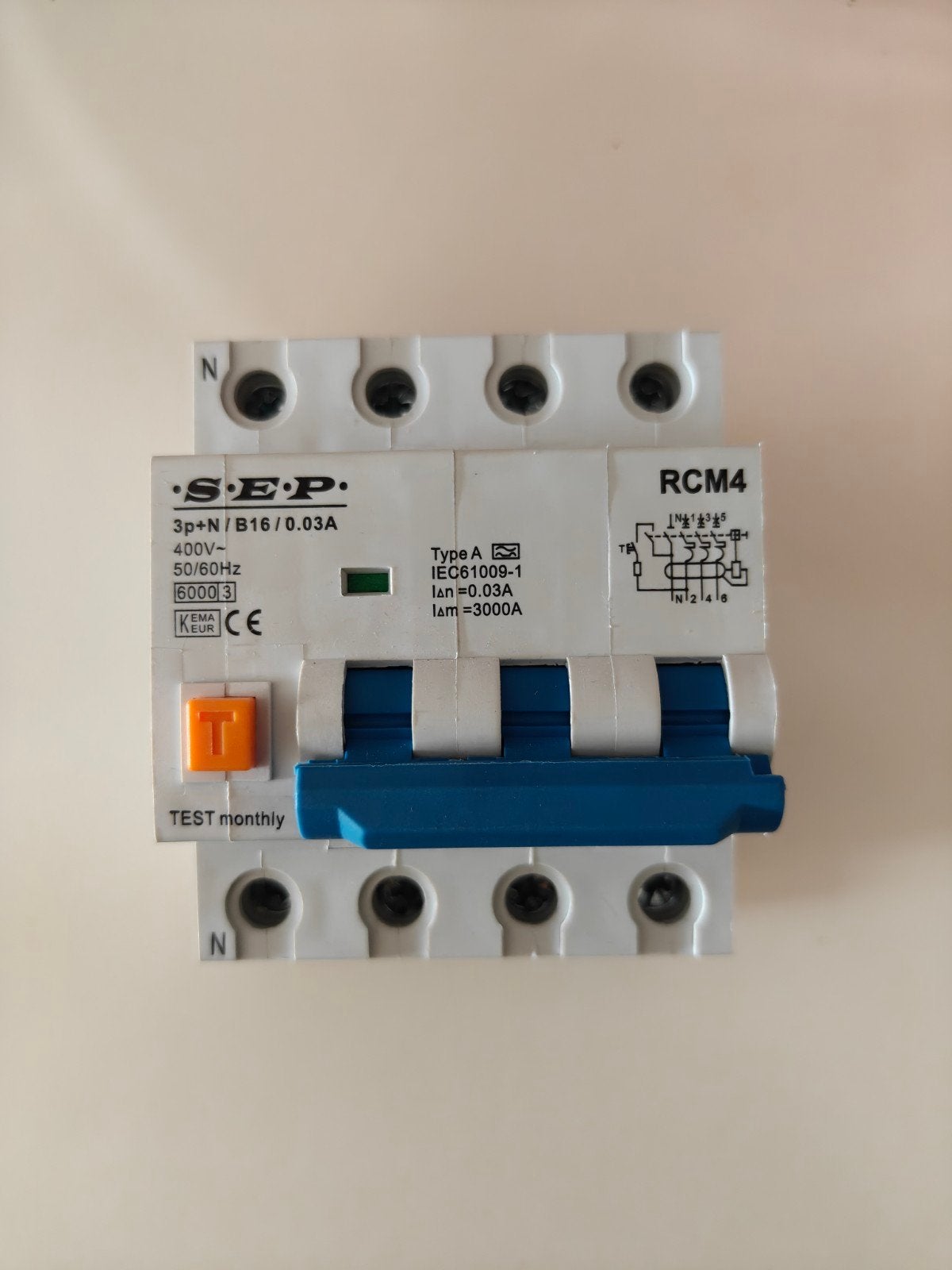 SEP RCM4 Aardlekautomaat 3P+N/B16/0.03A, Doe-het-zelf en Verbouw, Elektra en Kabels, Ophalen of Verzenden, Zo goed als nieuw, Overige typen