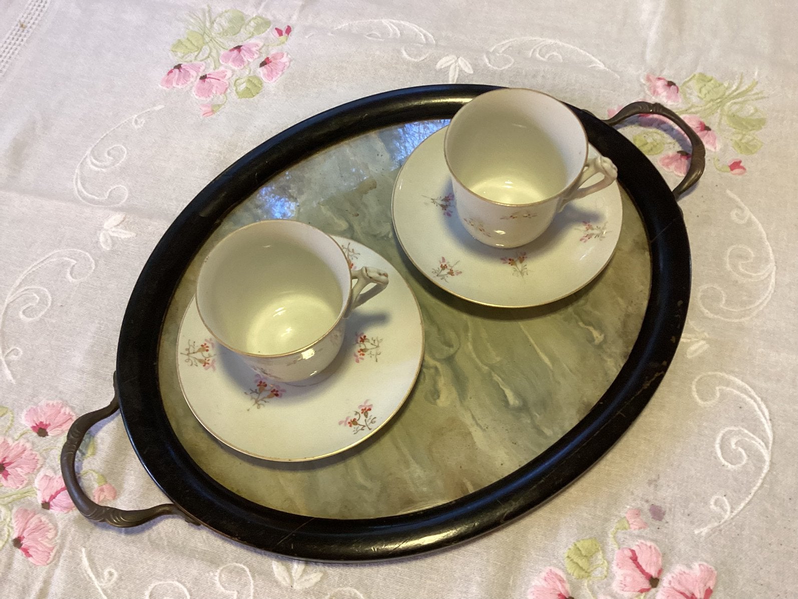 Art Deco Dienblad.Met Glasplaat, Houten Rand en Siergrepen., Ophalen of Verzenden