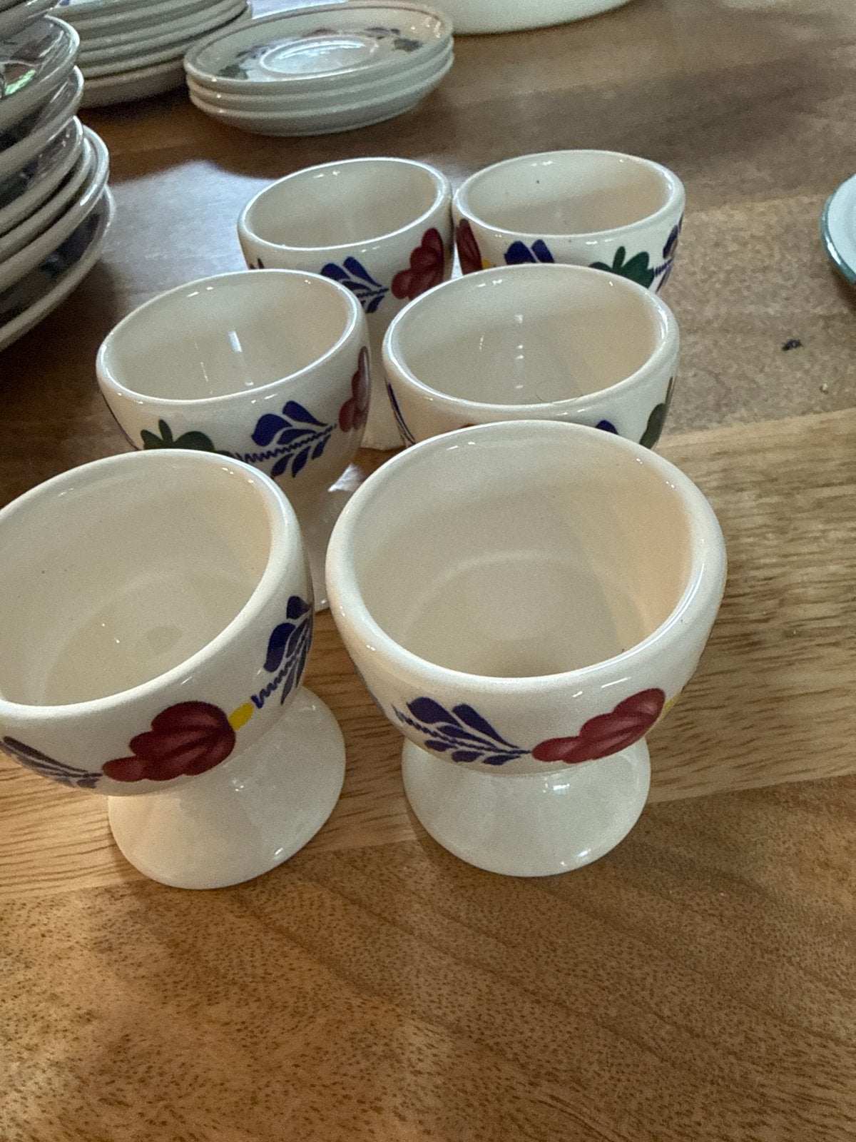 6x originele Boerenbont eierdopjes, 1 licht beschadigd, Gebruikt, Keramiek, Ophalen of Verzenden, Landelijk/Boerenbont