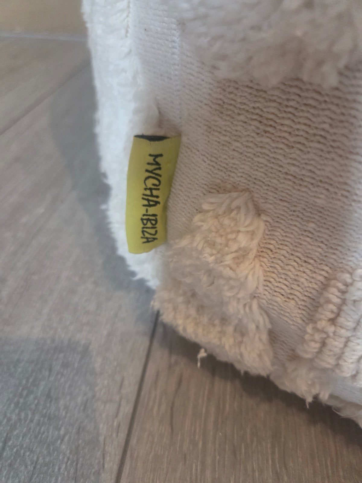 Witte Poef met Bladmotief - Mycha Ibiza, Ophalen, Minder dan 50 cm, Gebruikt, Vierkant