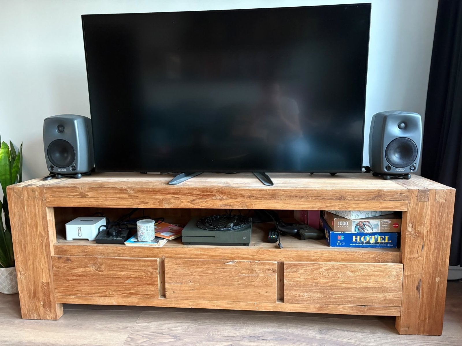 Teakhouten TV meubel - 180x50x60 cm, Ophalen, Gebruikt, 150 tot 200 cm, Teakhout