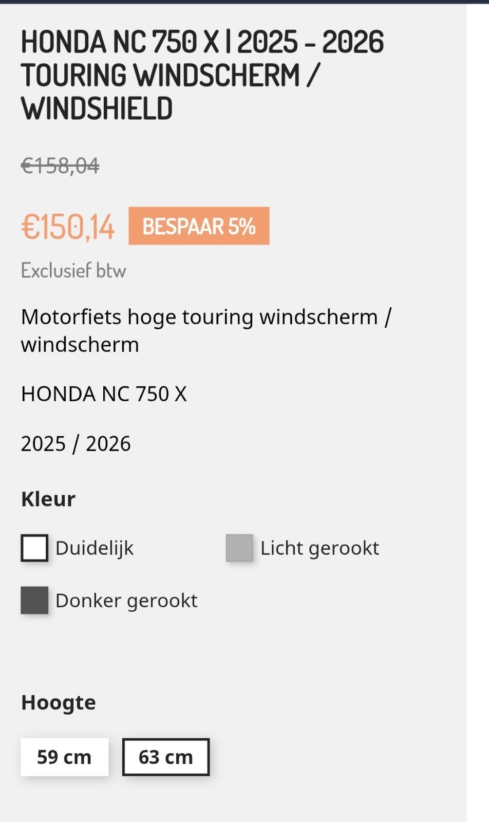 Honda NC 750 X Touring Windscherm 2025-2026, Ophalen, Nieuw