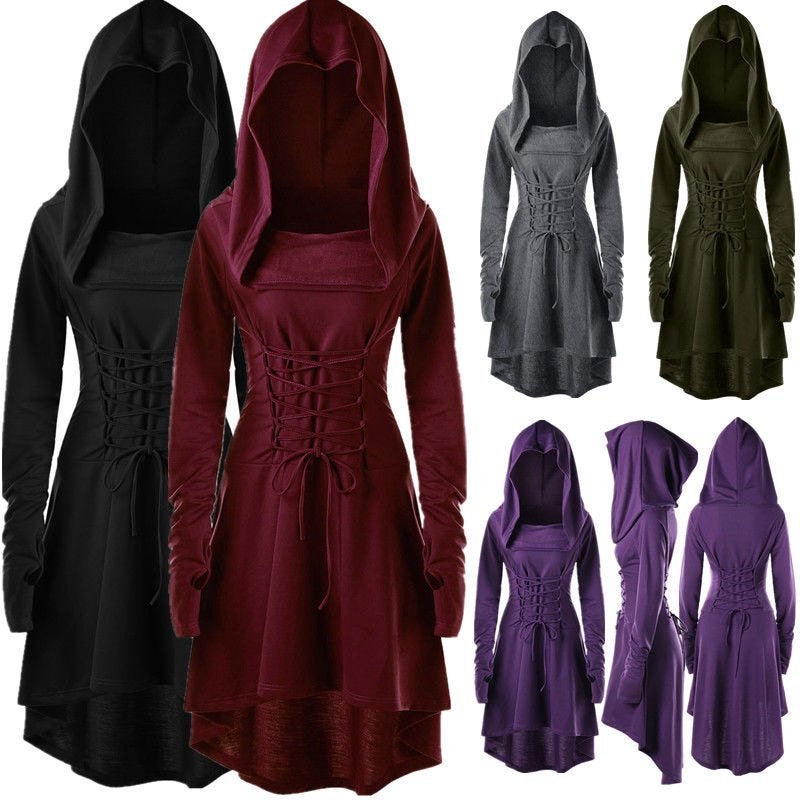 Victoriaanse jurk capuchon gothic kostuum dames historische, Verzenden, Nieuw, Pak of Jurk