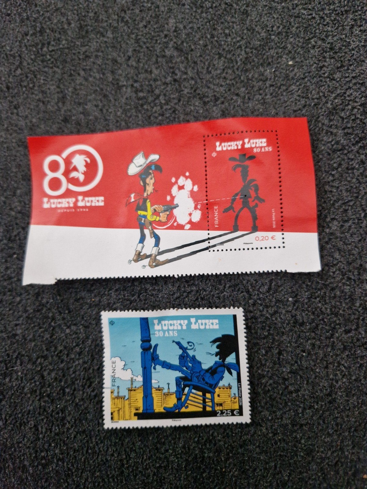 Lucky Luke postzegels (Frankrijk) , 80 jaar Lucky Luke, Verzamelen, Ophalen of Verzenden, Overige figuren