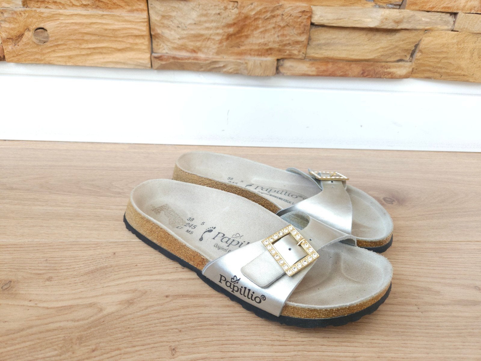 Birkenstock Papillio Madrid maat 38 zilver slippers sandalen, Slippers, Overige kleuren, Ophalen of Verzenden, Zo goed als nieuw