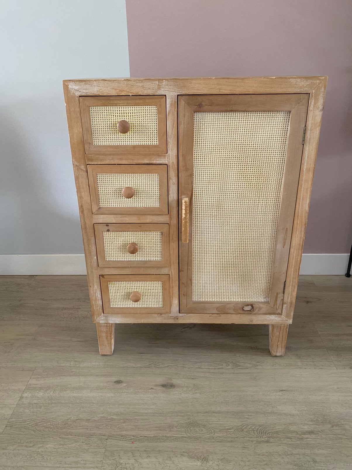 Kast dressoir met rotan, Ophalen, 50 tot 100 cm, Zo goed als nieuw, 3 of 4 laden